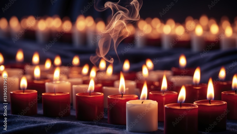 Poster illuminating memorial candles in a shadowy setting
