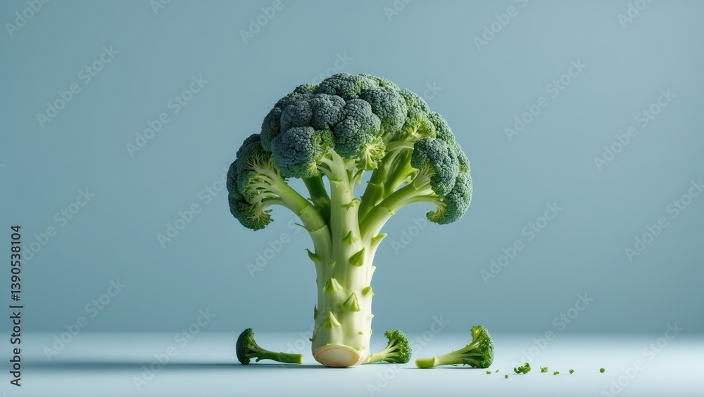 Poster broccoli cluster on vibrant backdrop, asparagus cabbage separated.