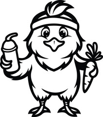 Cute, Cartoon and Funny chicken silhouette and line art isolated vector illustration, cartoon chicken vector icon design