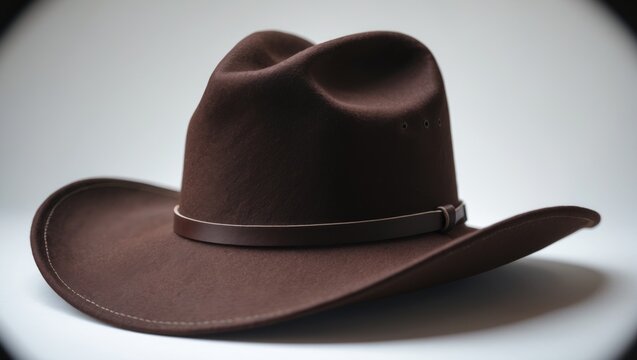 Isolated white background featuring a brown cowboy stetson hat