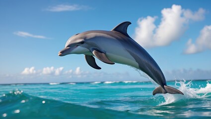 Adult Dolphin of the Bottlenose Species in Flight