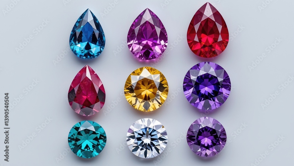 Poster shiny jewels displayed on a white background