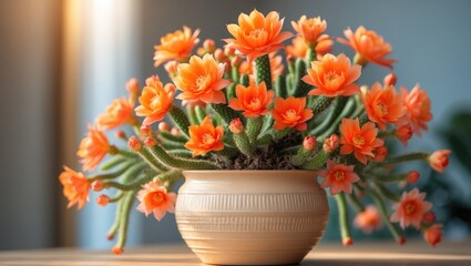 Vibrant orange-red blooming cactus