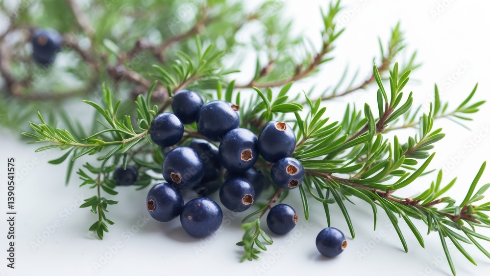 Aufkleber close-up macro shot of a juniper branch with berries isolated on white