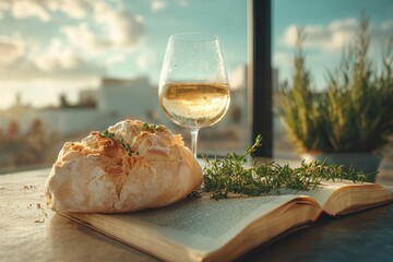 Holy Thursday Mindful Ritual Serene Pastel Wine and Artisan Bread Communion Styling for Spiritual Wellness and Contemporary Lifestyle