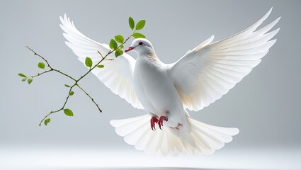 Fototapeta premium white dove soaring with an olive branch