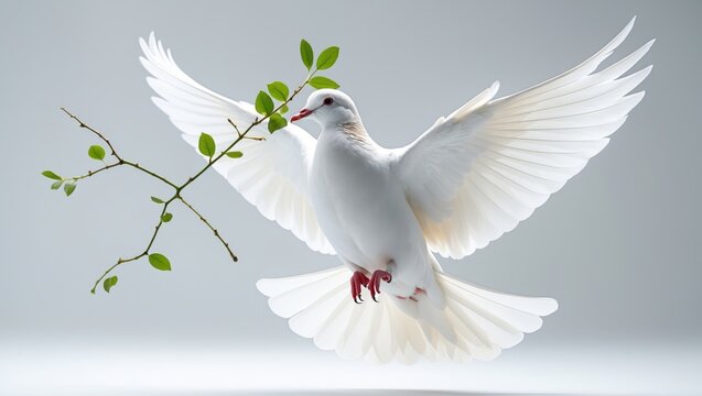 white dove soaring with an olive branch