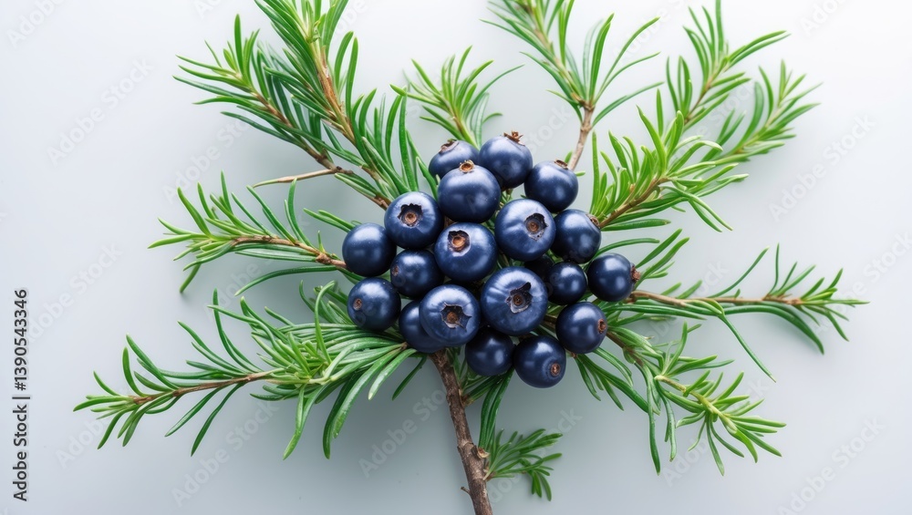 Aufkleber Macro image of juniper branch with berries, isolated against a white background