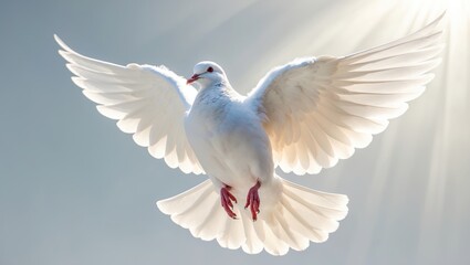 Obraz premium White dove in flight against a white backdrop with clipping path. Concept of freedom.