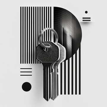 Real estate agency logo. Keys to a new apartment. Minimalism in black and white.