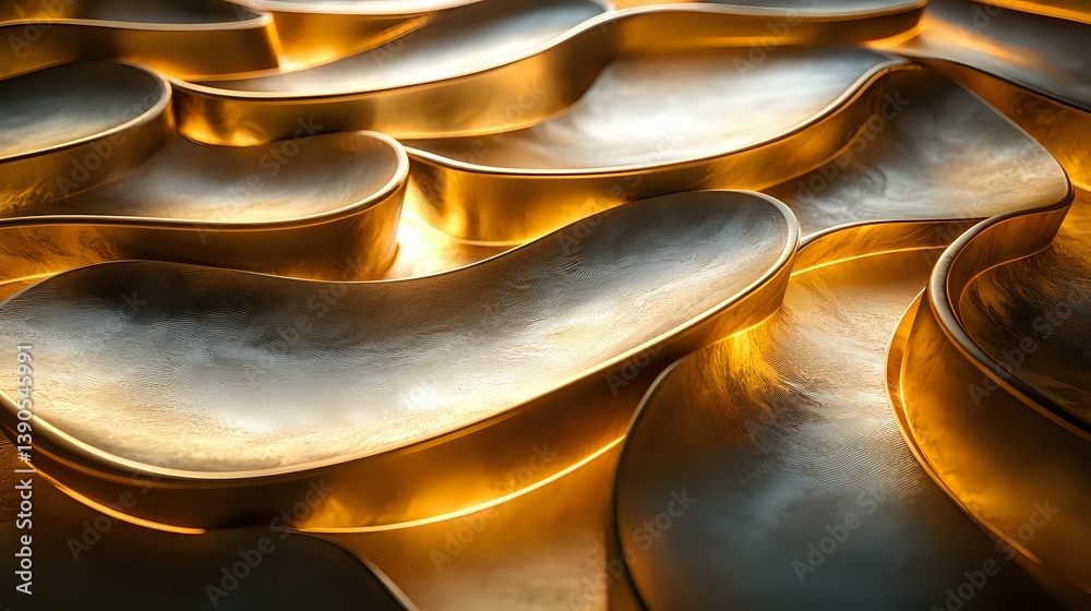 Poster luxurious golden waves create dynamic abstract pattern with light and shadow interplay. metallic cur