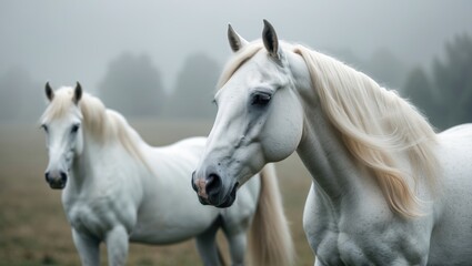 Obraz premium white horses in a tempest