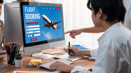 Online flight booking website provide brisk reservation system . Travel technology concept .