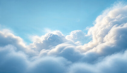 Aetherial Cloudscape: A breathtaking view of majestic, fluffy clouds, bathed in soft, golden sunlight, creating a captivating panorama of natural beauty. The sky is a canvas of ethereal hues.
