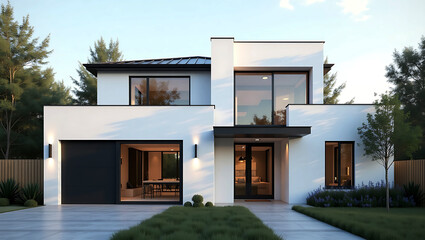 Luxury house in Vancouver, Canada. Modern Villa Exterior In Summer, Luxury house exterior with brick and siding trim and double garage.
