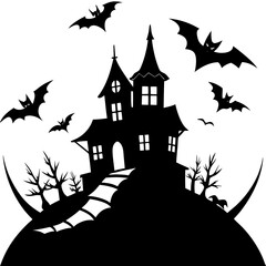 Fototapeta premium Silhouette clipart of creepy haunted house for spooky Halloween scenes.