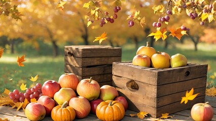 autumn still life with pumpkins and apples