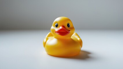 Top perspective of rubber duck set against a background.