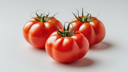 Tomato vegetables separated on a white background. Whole tomatoes that are natural, organic, and fresh.
