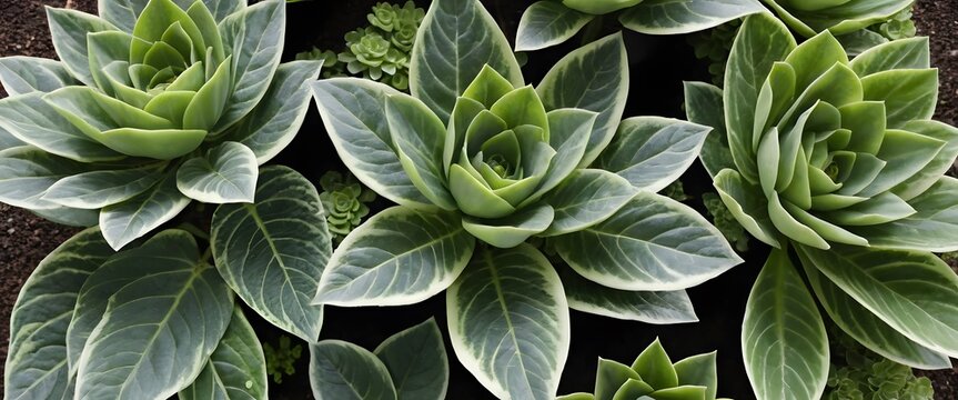 Green Plants Variety, Overhead View. Diverse Foliage, Indoor Plants. Beautiful Greenery Textures, Shapes, And Healthy Appearance. Botanical Assortment.