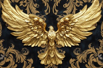 Naklejka premium Golden ornamental wings, baroque style, luxurious embellishment