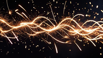 Waves of light trails from hot glowing embers of a sparkler firework.