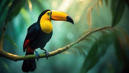 Fototapeta premium Toco toucan perched on a tree branch.