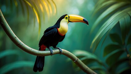 Obraz premium Toco toucan perched on a tree branch.