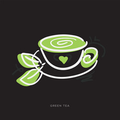 Green Tea, freehand-style drawing in Doodle style.