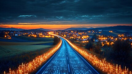 Fototapeta premium Digital Highway Night Data Flow Future Technology