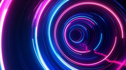Futuristic Glowing Rings Tunnel: Abstract Neon Lights Background Design