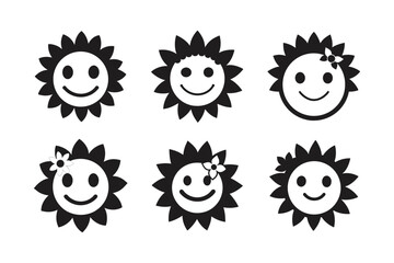 sun smiley face flower crown vector art silhouette