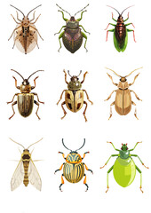 Lace Bug, Green Stink Bug, Mirid Bug, Striped Flea Beetle, Spotted Cucumber Beetle, Lined Leaf Beetle, Lesser Cornstalk Borer Adult, Colorado Potato Beetle, Green Leaf Beetle