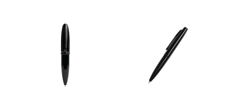 Black pen collection featuring diverse styles and designs for writing and creative tasks