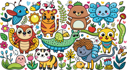 Set of id's drawings of animals Vector illustration silhouette image