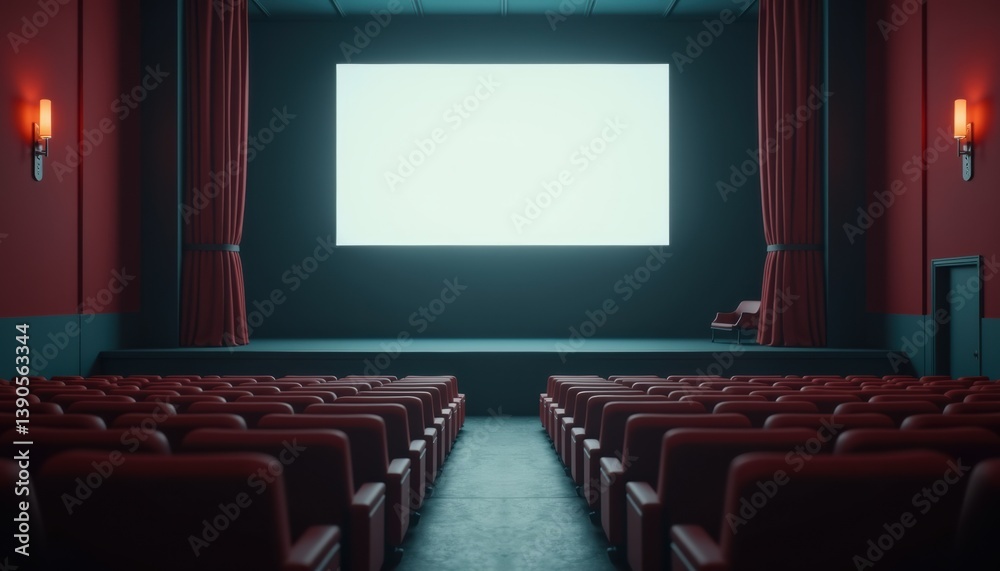 Aufkleber empty cinema hall with a blank screen and red curtains