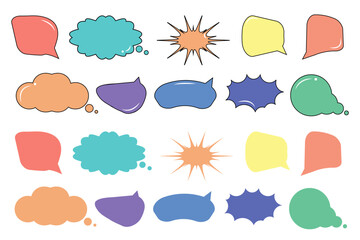 Big set of speech bubbles. Collection of colorful speech balloon, chat bubble or dialog boxes on white background. Different Speech bubbles for talk, dialogue, decoration. Vector illustration
