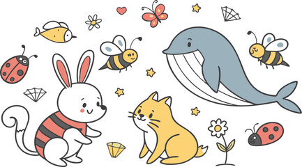 Set of id's drawings of animals Vector illustration silhouette image