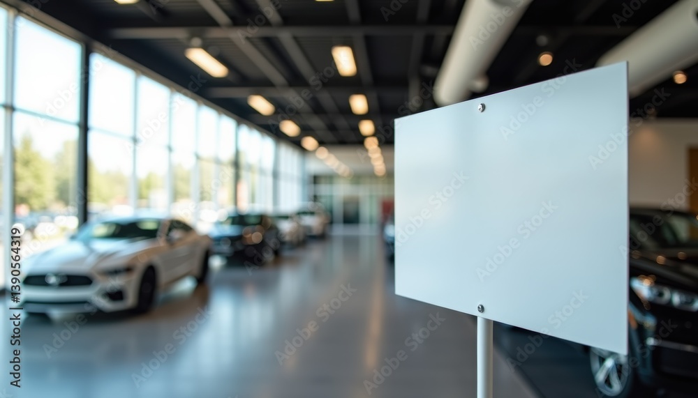 Poster empty signage display in modern car showroom
