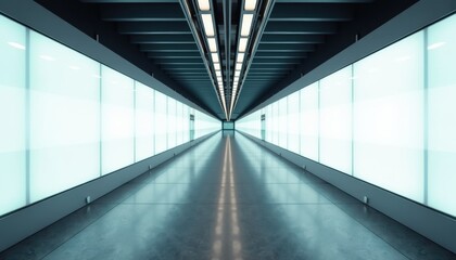 Obraz premium Futuristic hallway with bright lights reflecting on polished floor 