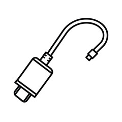 USB flash drive and black cable with plug isolated on white technology background for computer data connection