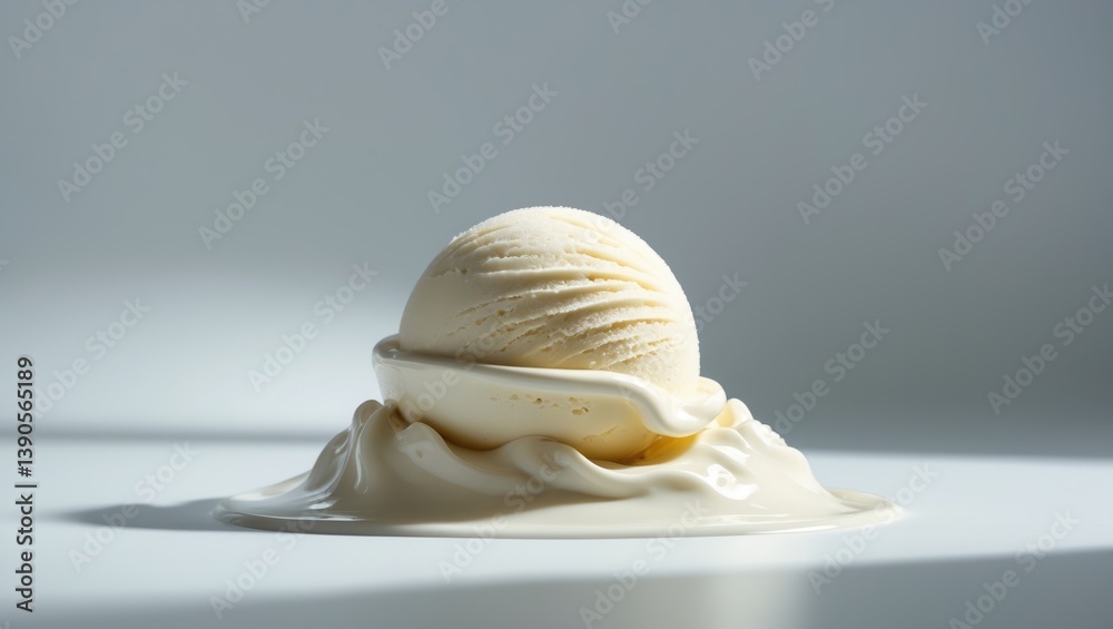 Poster vanilla ice cream scoop separated on a white background