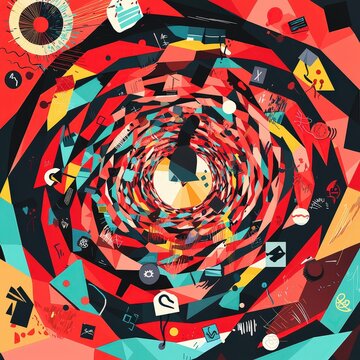 Fototapeta Abstract kaleidoscopic vortex with vibrant geometric patterns and dynamic movement