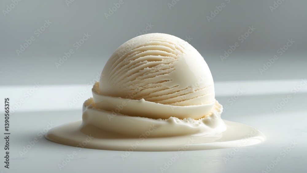 Poster vanilla ice cream scoop separated on background