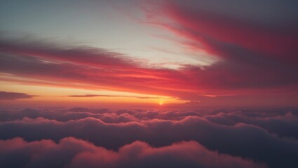 Sunset Orange Sky Gradient Overlay with Beautiful Clouds in a Summer Blue Color Landscape. Light and Clean Day in a Calm Tropical Nature during Spring and Autumn.