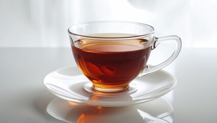 Fototapeta premium Tea in a cup on a light background for breakfast or dinner.