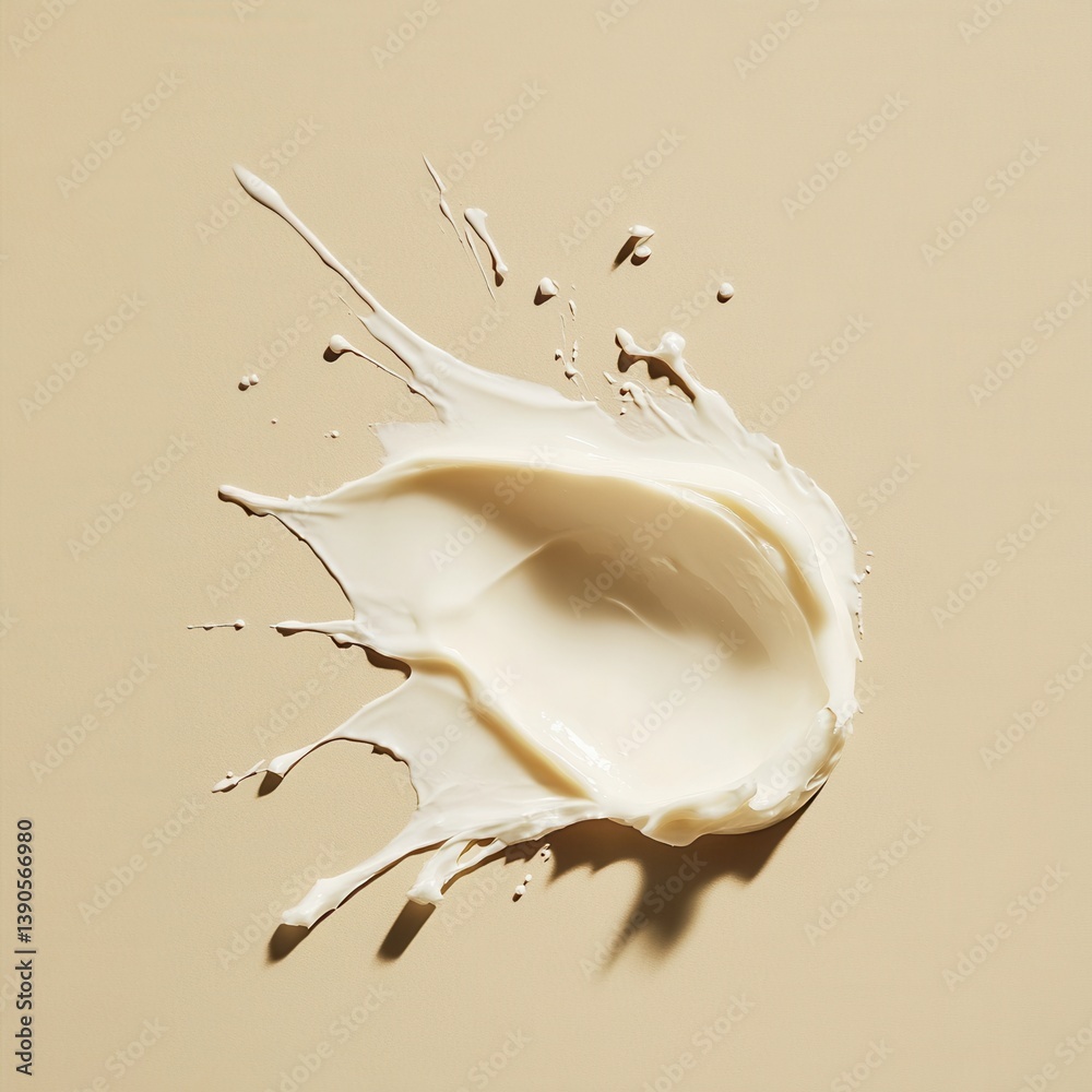 Poster Creamy texture splashing on a beige background highlighting the smooth flow and artistic movement of the substance