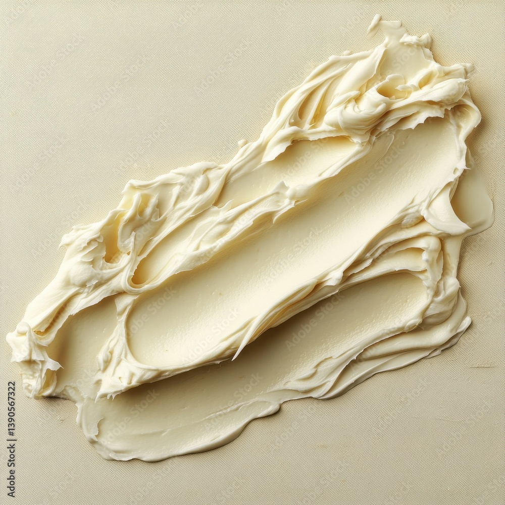 Poster Creamy butter spread artfully swirled on a neutral surface with smooth texture detail captured in close-up formation