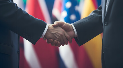 International Accord: A symbolic handshake signifies cooperation and agreement between nations, emphasizing diplomacy and mutual understanding in a global context.
