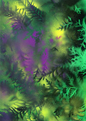 Spray paint picture of floral background, abstract colorful fantasy leaves